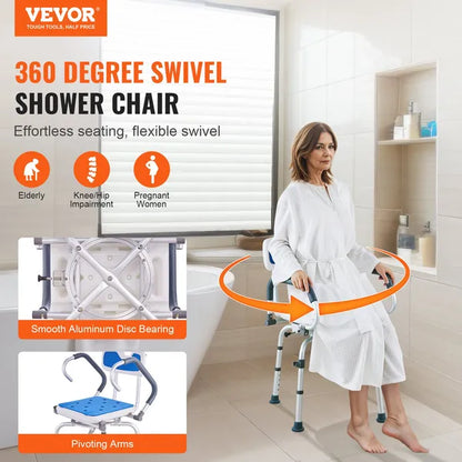 VEVOR Shower Chair 360° Swivel Bathtub Shower Seat with Pivoting Arms 400LBS