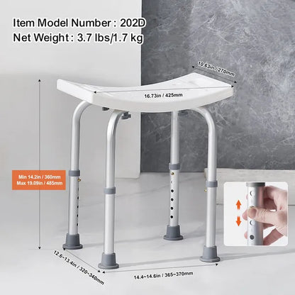 VEVOR Shower Chair, Adjustable Height Shower Stool with Built-in Handles, Shower Seat for Inside Shower or Tub, Non-Slip Bench Bathtub Stool Seat for Elderly Disabled Handicap, 158.8 kg Capacity