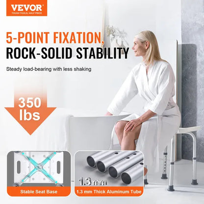 VEVOR Shower Chair, Adjustable Height Shower Stool with Built-in Handles, Shower Seat for Inside Shower or Tub, Non-Slip Bench Bathtub Stool Seat for Elderly Disabled Handicap, 158.8 kg Capacity