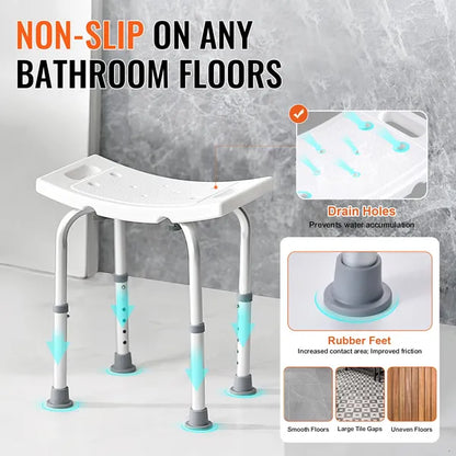 VEVOR Shower Chair, Adjustable Height Shower Stool with Built-in Handles, Shower Seat for Inside Shower or Tub, Non-Slip Bench Bathtub Stool Seat for Elderly Disabled Handicap, 158.8 kg Capacity