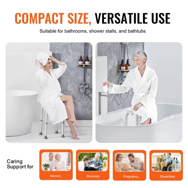 VEVOR Shower Chair for Inside Shower, Adjustable Height Shower Stool, Non-Slip Bench Bathtub Seat Stool for Elderly Disabled Adults Handicap, 300 lbs Capacity