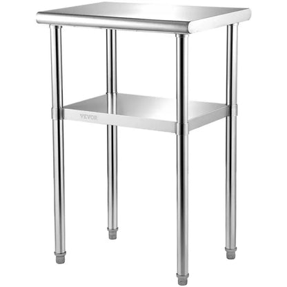 VEVOR Stainless Steel Prep Table, 24 x 18 x 36 Inch, 600lbs Load Capacity Heavy Duty Metal Worktable with Adjustable Undershelf & Feet, Commercial Workstation for Kitchen Restaurant Garage Backyard