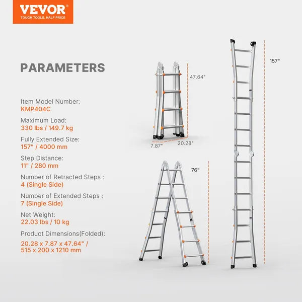 VEVOR Telescoping Ladder A Frame 13 FT Extension Multi-Function for Homework