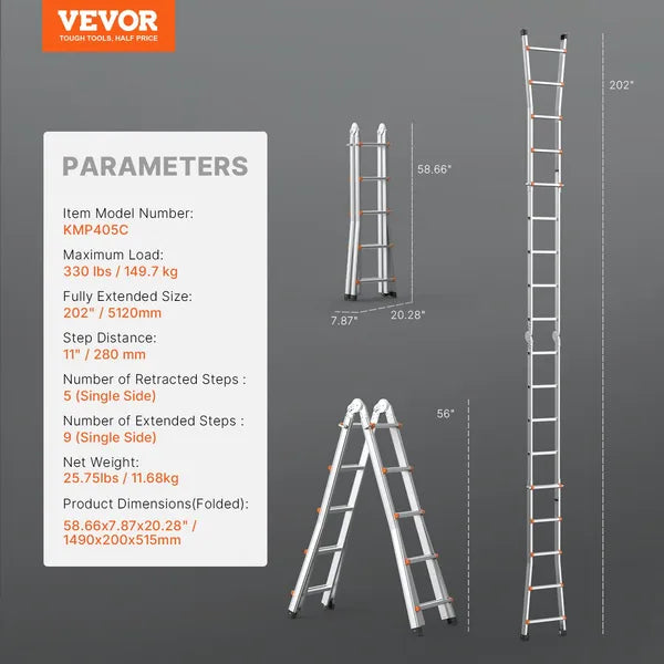 VEVOR Telescoping Ladder A Frame 16.7 FT Extension Multi-Function for Homework