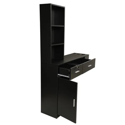 SALEWall Mount Hair Styling Barber Station Beauty Hair Salon Spa Equipment Set W/ 3-Tier Shelf;  Lockable Drawer;  Black XH