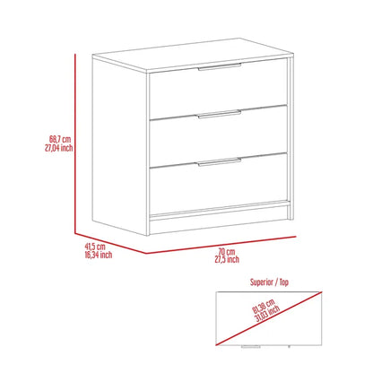 White 3-Drawer Rectangle Dresser