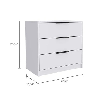 White 3-Drawer Rectangle Dresser