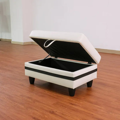 White And Black Semi PU Synthetic Leather Storage Ottoman