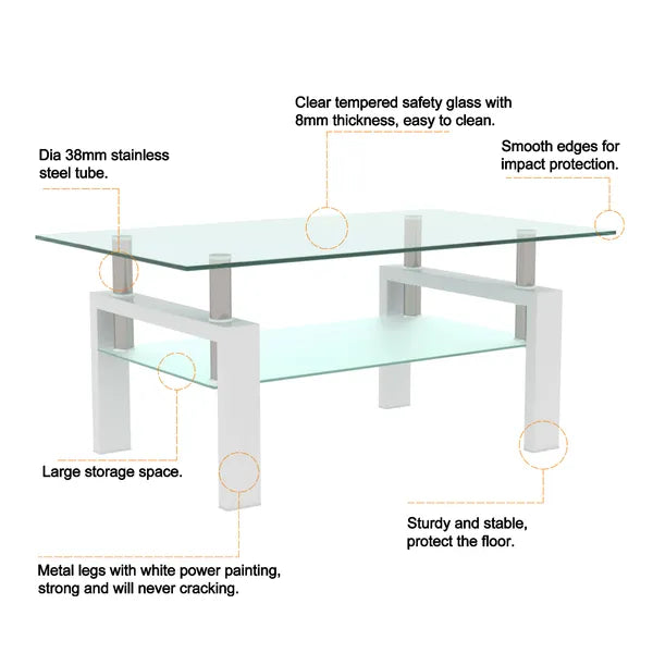 White Coffee Table, Clear Coffee Table,Modern Side Center Tables for Living Room, Living Room Furniture