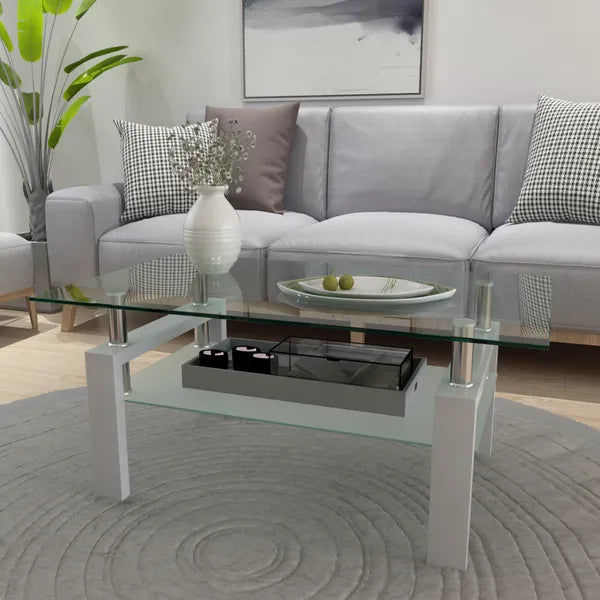 White Coffee Table, Clear Coffee Table,Modern Side Center Tables for Living Room, Living Room Furniture