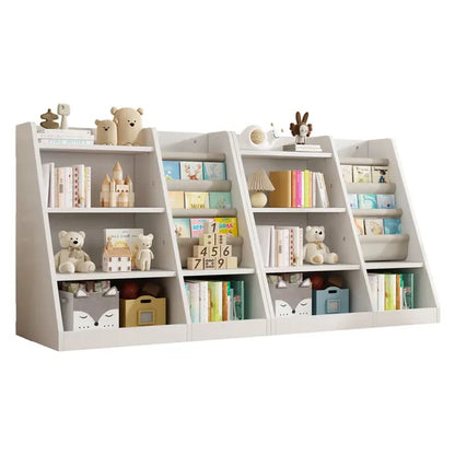 White Wooden Toy Storage Organizer Cabinet Kids Bookshelf Children Bookcase Toddler Baby Sling Book Rack Adjustable Shelf for Playroom Bedroom Nursery Hallway School Kindergarten Living Room