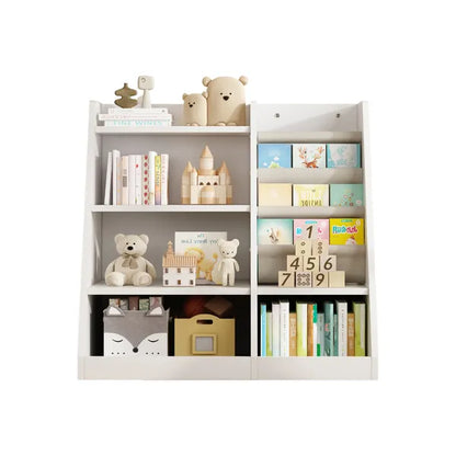 White Wooden Toy Storage Organizer Cabinet Kids Bookshelf Children Bookcase Toddler Baby Sling Book Rack Adjustable Shelf for Playroom Bedroom Nursery Hallway School Kindergarten Living Room