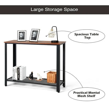 Wood Console Sofa Table with Adjustable Feet and Storage Shelf