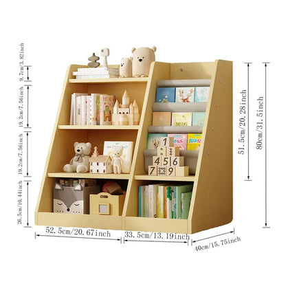 Wooden Toy Storage Organizer Cabinet Kids Bookshelf Children Bookcase Toddler Baby Sling Book Rack Adjustable Shelf for Playroom Bedroom Nursery Hallway School Kindergarten Living Roomy