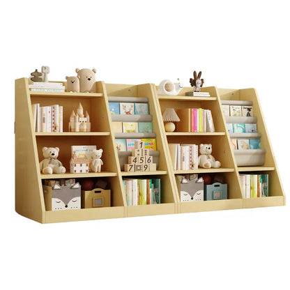 Wooden Toy Storage Organizer Cabinet Natural/ Wood Kids Bookshelf Children Bookcase Toddler Baby Sling Book Rack Adjustable Shelf for Playroom Bedroom Nursery Hallway School Kindergarten Living room