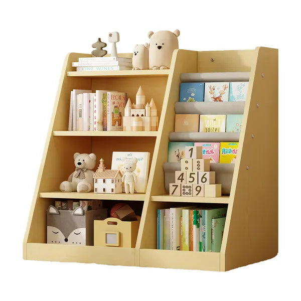 Wooden Toy Storage Organizer Cabinet Natural/ Wood Kids Bookshelf Children Bookcase Toddler Baby Sling Book Rack Adjustable Shelf for Playroom Bedroom Nursery Hallway School Kindergarten Living room