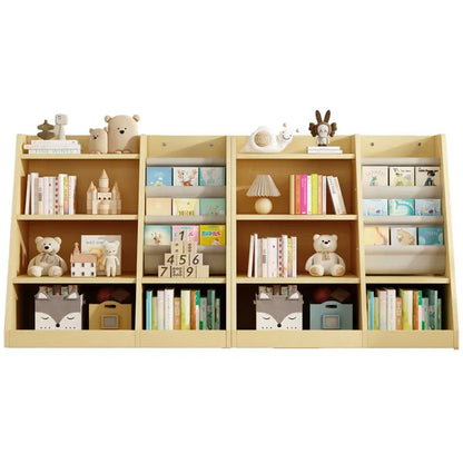 Wooden Toy Storage Organizer Cabinet Natural/ Wood Kids Bookshelf Children Bookcase Toddler Baby Sling Book Rack Adjustable Shelf for Playroom Bedroom Nursery Hallway School Kindergarten Living room