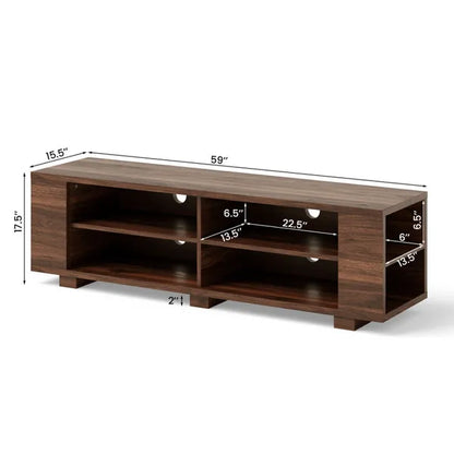 Wooden TV Stand with 8 Open Shelves for TVs up to 65 Inch Flat Screen