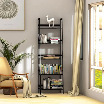 WTZ Bookshelf, Ladder Shelf, 5 Tier Bamboo Bookcase, Modern Open Book Case for Bedroom, Living Room, Office, BC-238 Black