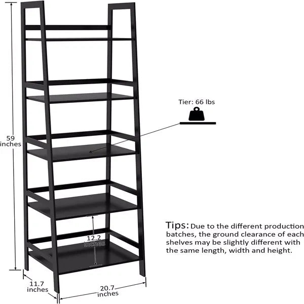 WTZ Bookshelf, Ladder Shelf, 5 Tier Bamboo Bookcase, Modern Open Book Case for Bedroom, Living Room, Office, BC-238 Black